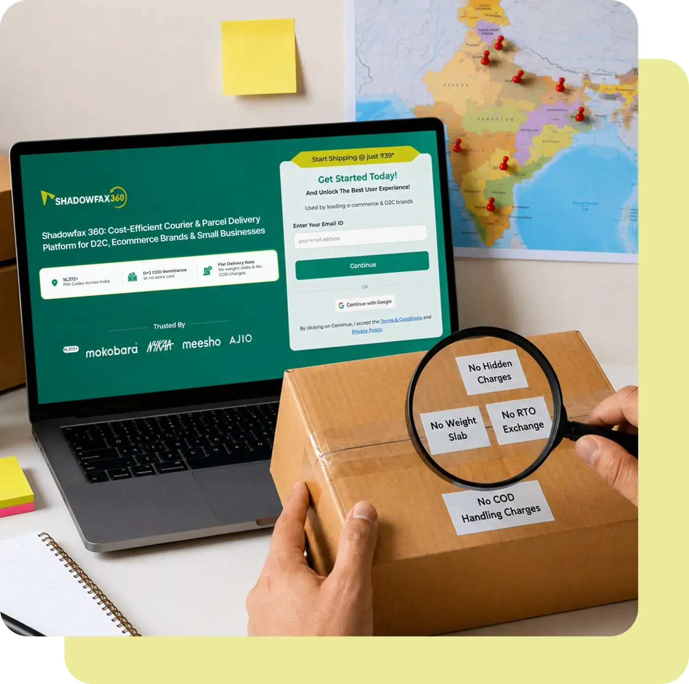 Shadowfax 360 platform shipping dashboard on laptop